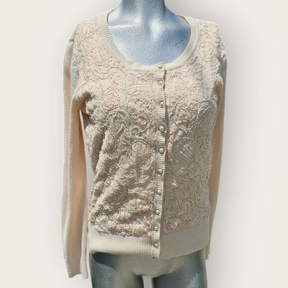 Leo Guy Creamy Ivory Beaded Embroidered Cardigan Tank Set Size 2 - Picture 14 of 16